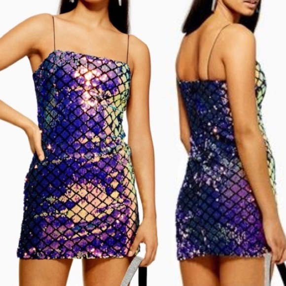 Topshop Dresses & Skirts - Topshop Multicolor Diamond Sequin Mini Slip Dress, Size 4